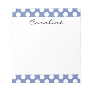 Bloc-note Monogramme Bleu Blanc tendance Motif de Polka Dot 