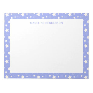 Bloc-note Monogramme Bleu Clair Étoiles Blanches Fantaisiste