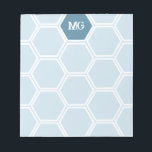 Bloc-note Monogramme bleu clair Hexagon Motif de peigne de m<br><div class="desc">Bloc-notes monogrammé en bleu clair avec vos initiales dans une police en détresse rustique. Bloc-notes à peigne de miel personnalisé avec vos initiales en blanc contre un hexagone bleu.</div>
