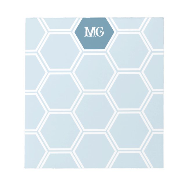 Bloc-note Monogramme bleu clair Hexagon Motif de peigne de m (Devant)