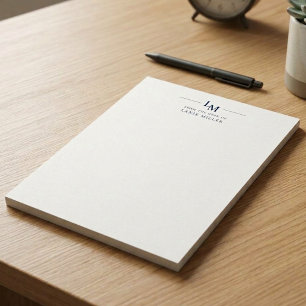 Bloc-note Monogramme Bleu de Minuit Minimaliste