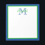 Bloc-note Monogramme bleu et vert Preppy Navy<br><div class="desc">Ce bloc-notes preppy est doté d'une bordure bleu marine classique et verte avec un monogramme correspondant que vous pouvez personnaliser avec votre choix de nom et d'initiale.</div>