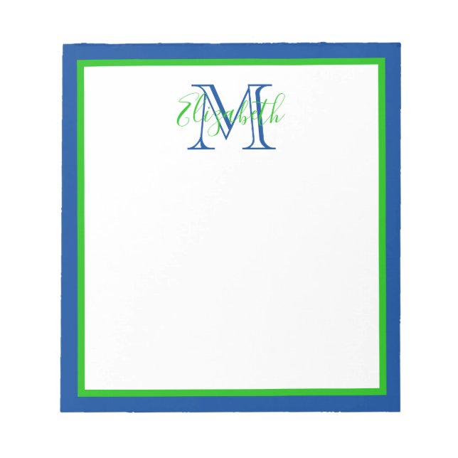 Bloc-note Monogramme bleu et vert Preppy Navy (Devant)