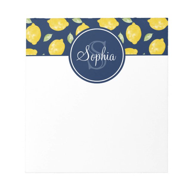 Bloc-note Monogramme bleu jaune citron Motif marine (Devant)