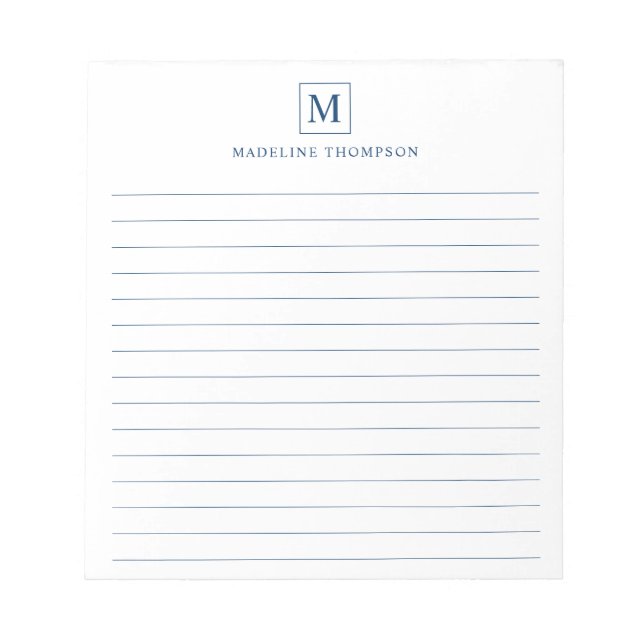 Bloc-note Monogramme bleu marine minimaliste Carré (Devant)