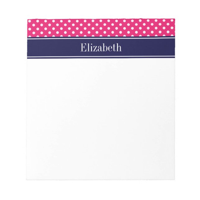 Bloc-note Monogramme Bleu Marine Points Blancs Framboise (Devant)