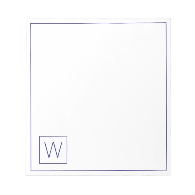 Bloc-note Monogramme bleu marine simple et blanc (Devant)