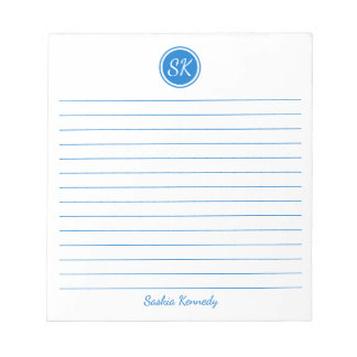 Bloc-note Monogramme bleu simple et élégant Nom