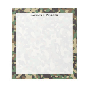 Bloc-note Monogramme Bois Brun Vert Gris Camouflage