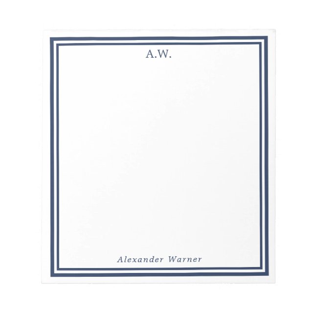 Bloc-note Monogramme Bordures Bleu Marine (Devant)