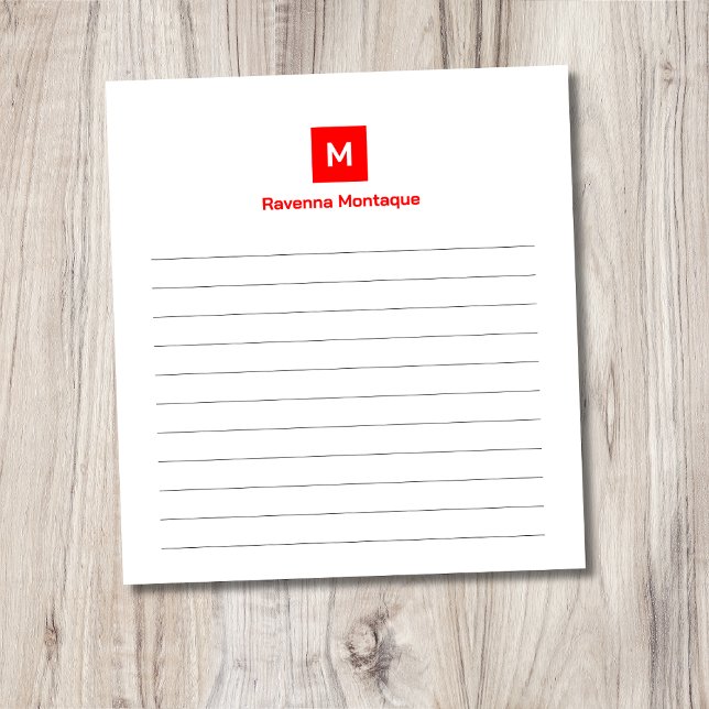Bloc-note Monogramme branché moderne rouge néon  (Créateur téléchargé)