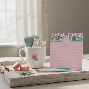 Bloc-note Monogramme cachemire rose et sarcelle