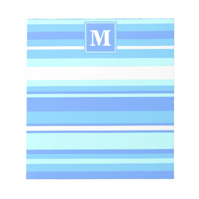 Bloc-note Monogramme ciel bandes bleues (Devant)