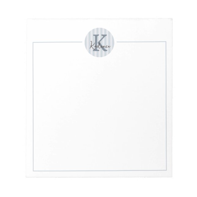 Bloc-note Monogramme circulaire rayé personnalisé bleu ardoi (Devant)