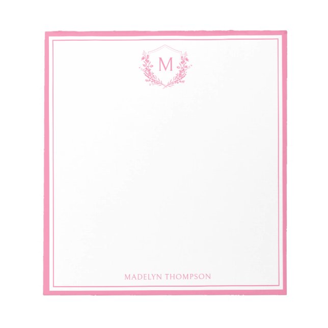 Bloc-note Monogramme classique Cimier rose double bordure (Devant)