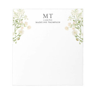 Bloc-note Monogramme Classique Élégant Fleur de Fleur Sauvag