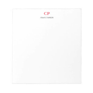 Bloc-note Monogramme Classique Professionnel Rouge Blanc Uni