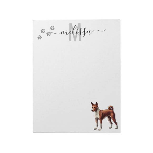 Bloc-note Monogramme d'aquarelle Basenji personnalisé (Tourné)