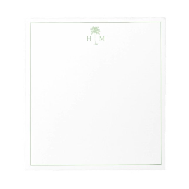 Bloc-note Monogramme d'arbre de palmier vert et blanc Palmet (Devant)