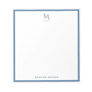Bloc-note Monogramme de base personnalisé avec bordure bleu 