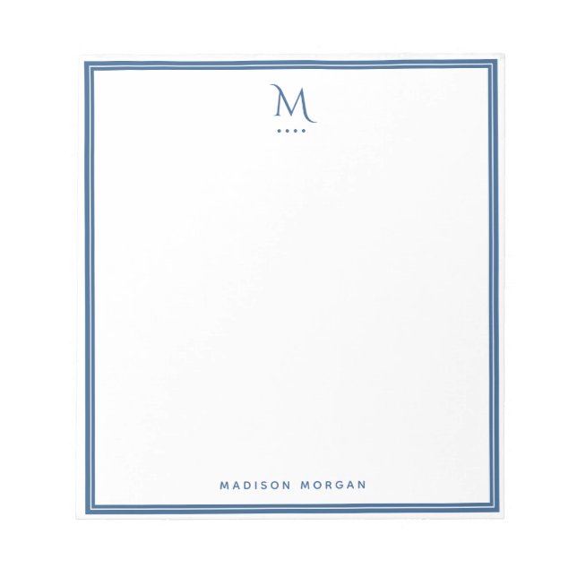 Bloc-note Monogramme de base personnalisé avec bordure bleu  (Devant)
