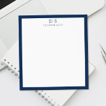 Bloc-note Monogramme de bordure bleu marine élégant<br><div class="desc">Créez votre propre bloc-notes personnalisé avec des initiales monogrammées dans une typographie élégante ainsi qu'un nom personnalisé et un design de bordure simple de couleur bleu marine.</div>