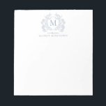 Bloc-note Monogramme de crête florale bleu foncé classique<br><div class="desc">Bloc-notes pour monogramme en poignets bleu foncé classique</div>