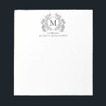 Bloc-note Monogramme de crête florale noir et blanc classiqu<br><div class="desc">Bloc-notes pour monogramme à crête florale noir et blanc classique</div>