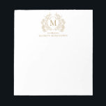 Bloc-note Monogramme de crête florale or intemporelle classi<br><div class="desc">Classic Timeless Gold Floral Crest Monogramme Bloc-notes</div>