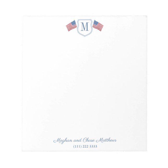 Bloc-note Monogramme de famille avec drapeau américain patri (Devant)