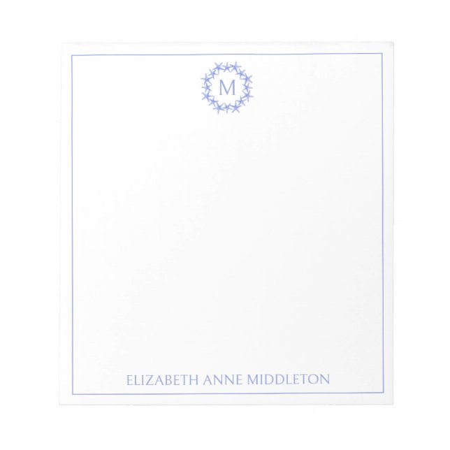 Bloc-note Monogramme de gerbe de poisson étoilé bleu et blan (Devant)
