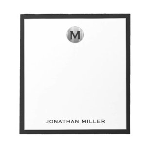 Bloc-note Monogramme de luxe simple noir et argent