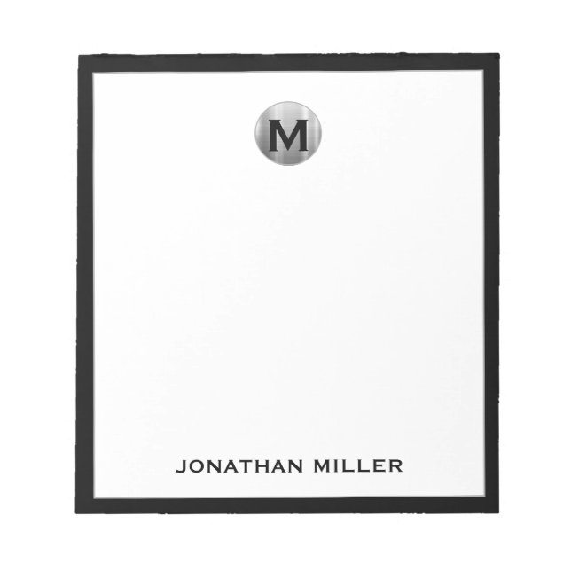 Bloc-note Monogramme de luxe simple noir et argent (Devant)