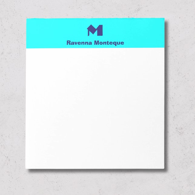 Bloc-note Monogramme de nom personnalisé minimal bleu néon (Créateur téléchargé)