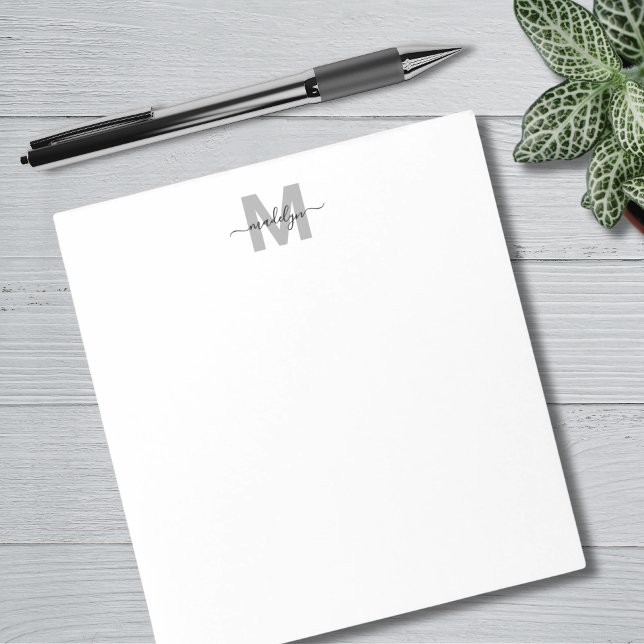 Bloc-note Monogramme de nom simple noir et blanc (Black White Simple Name Monogram Notepad)