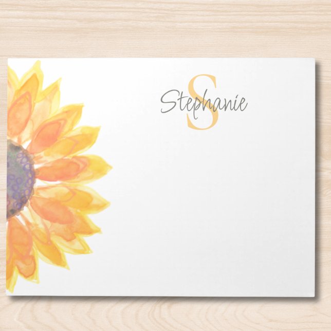 Bloc-note Monogramme de nom Tournesol à l'aquarelle (Créateur téléchargé)