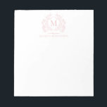 Bloc-note Monogramme de poitrine florale rose pâle classique<br><div class="desc">Carte de note Monogramme en crête florale rose classique</div>