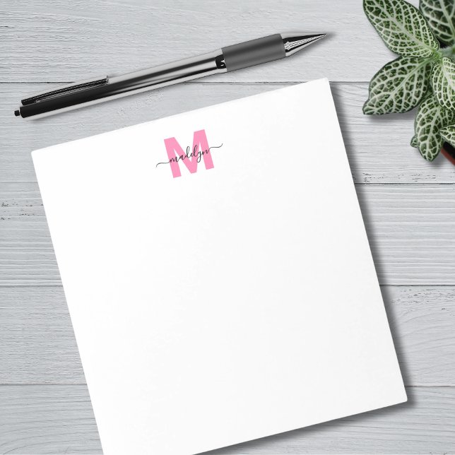 Bloc-note Monogramme de prénom en calligraphie simple rose f (Girly Pink Simple Calligraphy Name Monogram Notepad)