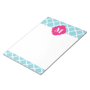 Bloc-note Monogramme de Quatrefoil Rose Bleu
