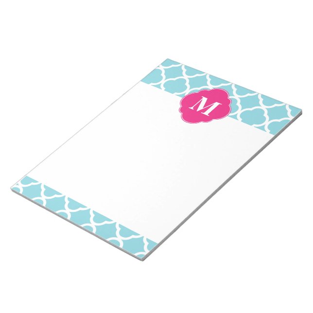 Bloc-note Monogramme de Quatrefoil Rose Bleu (Incliné)