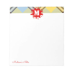Bloc-note Monogramme de script personnalisé Tartan moderne R