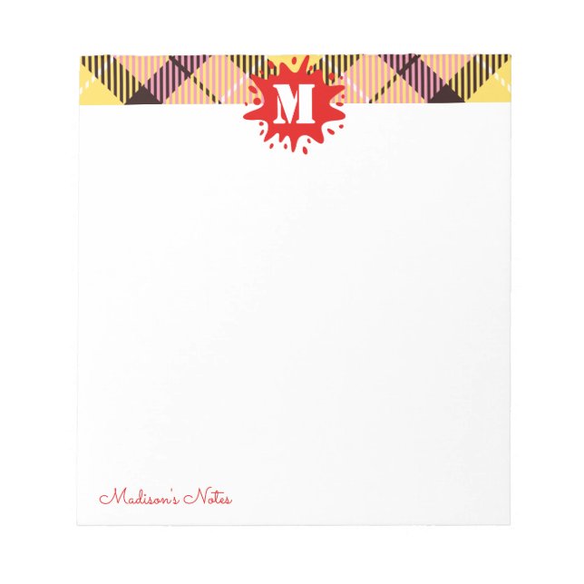 Bloc-note Monogramme de script personnalisé Tartan moderne R (Devant)