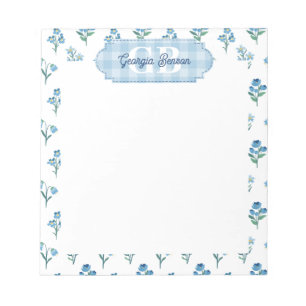 Bloc-note Monogramme délicat floral bleu Cottagecore