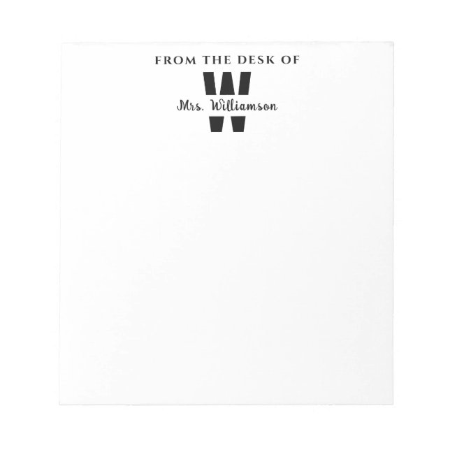 Bloc-note Monogramme Du Bureau De L'Enseignant De Nom Person (Devant)