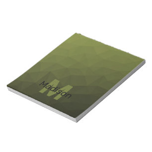 Bloc-note Monogramme du motif de maillage géométrique vert d