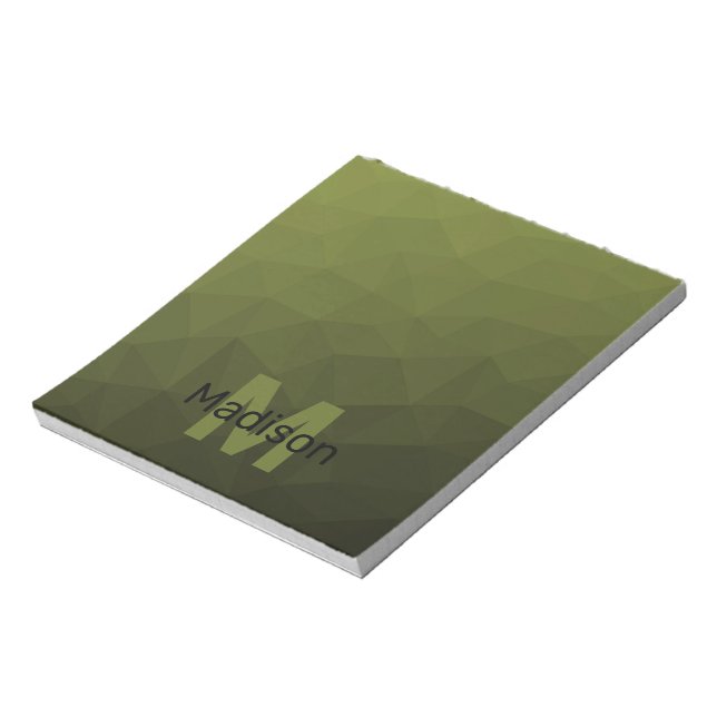 Bloc-note Monogramme du motif de maillage géométrique vert d (Tourné)