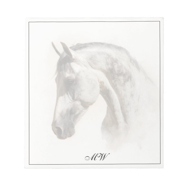 Bloc-note Monogramme Élégant Cheval Équestre Initiales Perso (Devant)