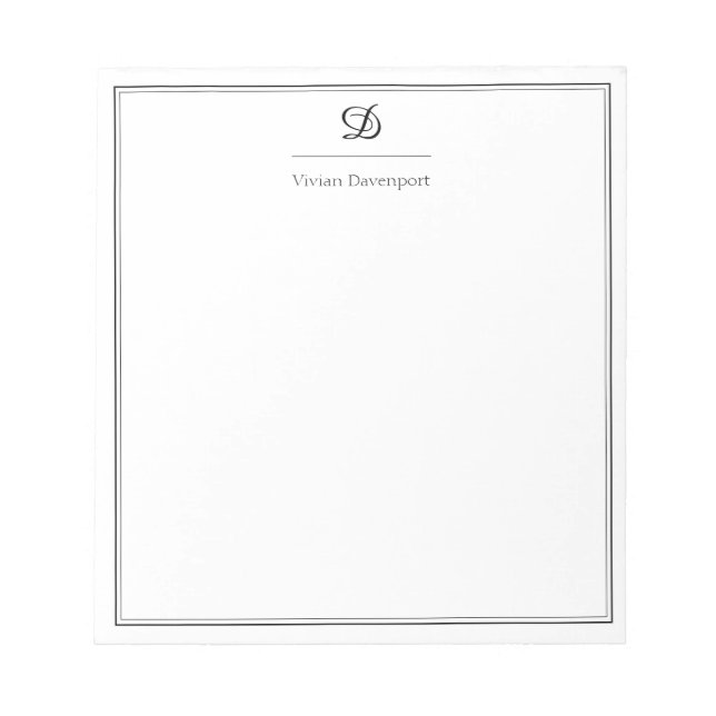 Bloc-note Monogramme élégant en noir et blanc écriture (Devant)