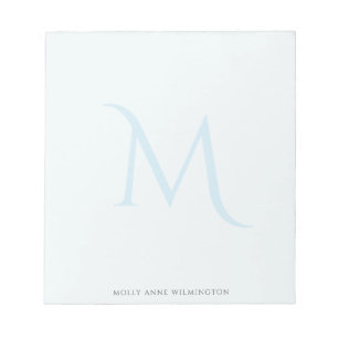 Bloc-note Monogramme Élégant Moderne Bleu Clair Délavé