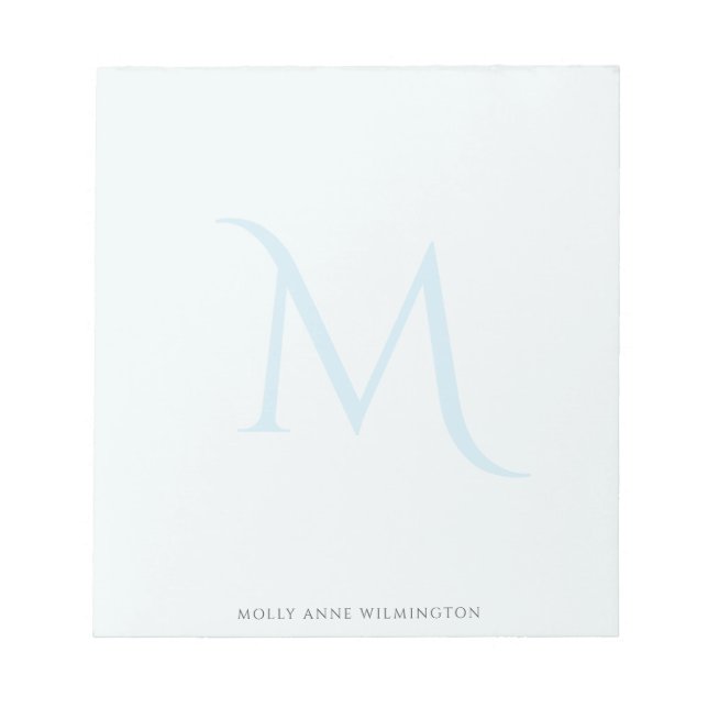 Bloc-note Monogramme Élégant Moderne Bleu Clair Délavé (Devant)